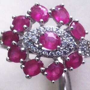 Heated Oval Red Ruby 4x3mm stones w/Simulated Cz 925 size 7